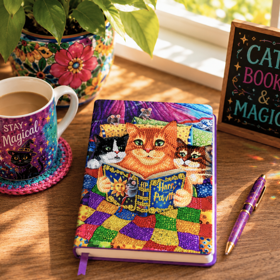 "Kitten Bedtime Stories" Crystal Art Notebook Kit 26x18cm
