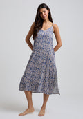 Rosie V-Neck Aster Print Nightie In Blue - XS