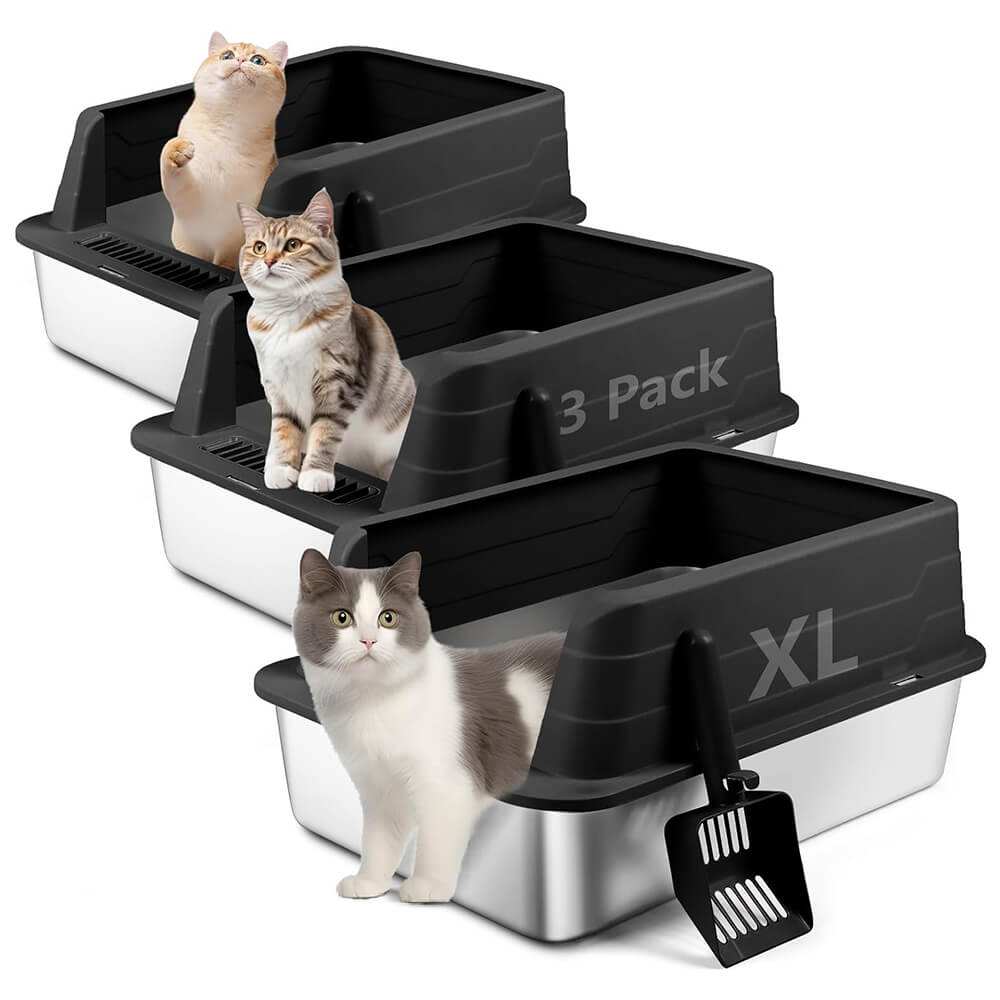 XL 3 Pack Black Stainless Steel Litter Box - Black / 22.9” x 15” x 10.3”