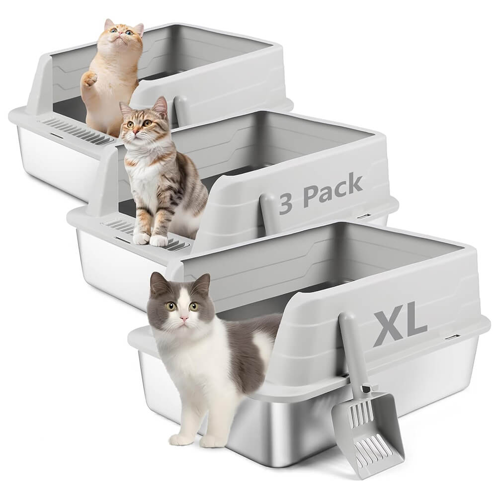 XL 3 Pack Light Gray Stainless Steel Litter Box - Light Gray / 22.9” x 15” x 10.3”