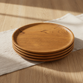 Set Of 4 Round Teak Wood Plate - Jumbo