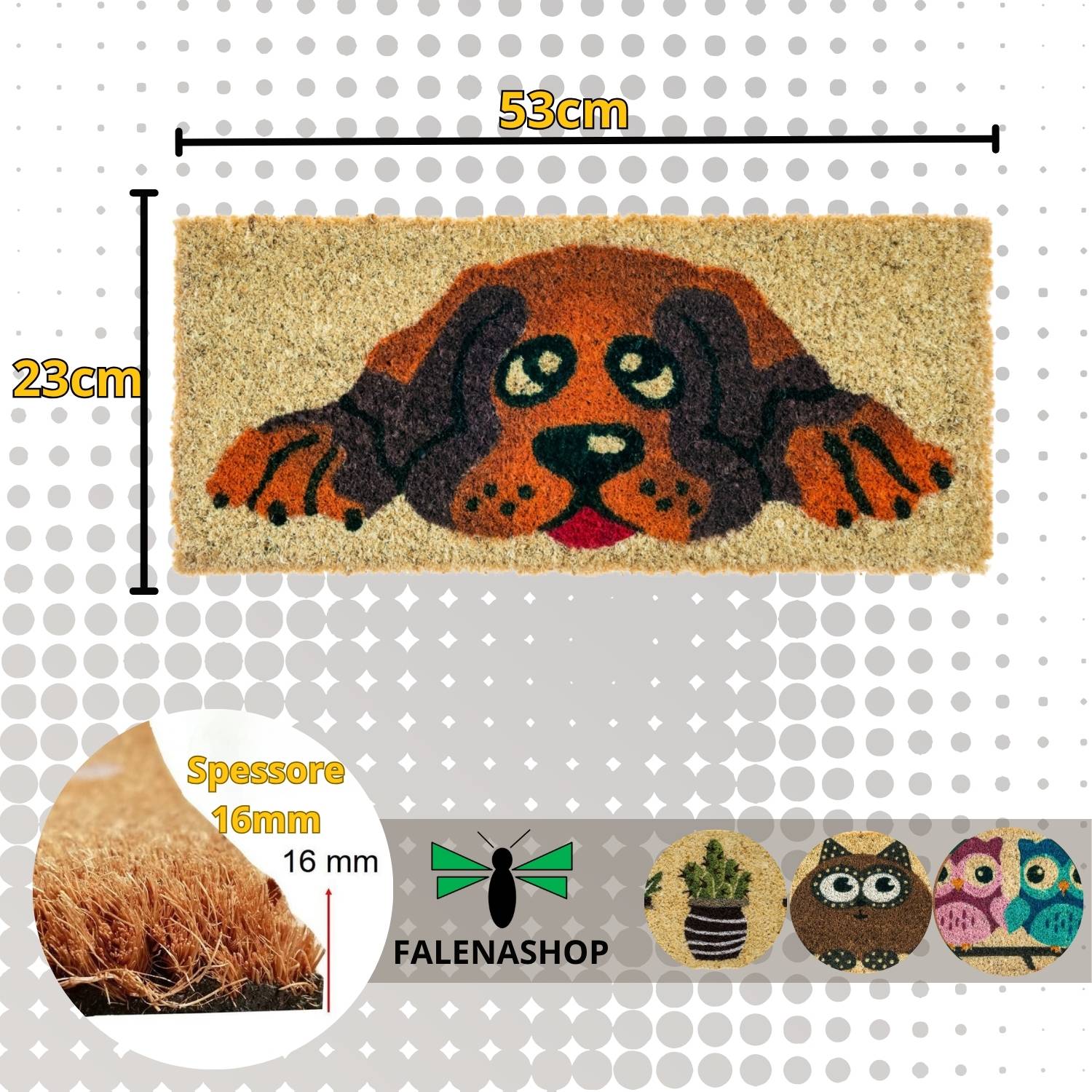 Zerbino Ingresso casa Divertente Simpatico cm 23X53 Tappeto Antiscivolo in Cocco - Cane