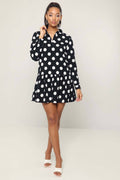 Spot Drop Frill Half Placket Dress - 12