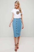 Button Through Denim Chambray Skirt - 16