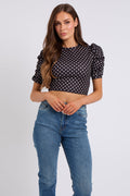 Spot Puff Sleeve Cropped Top - 14