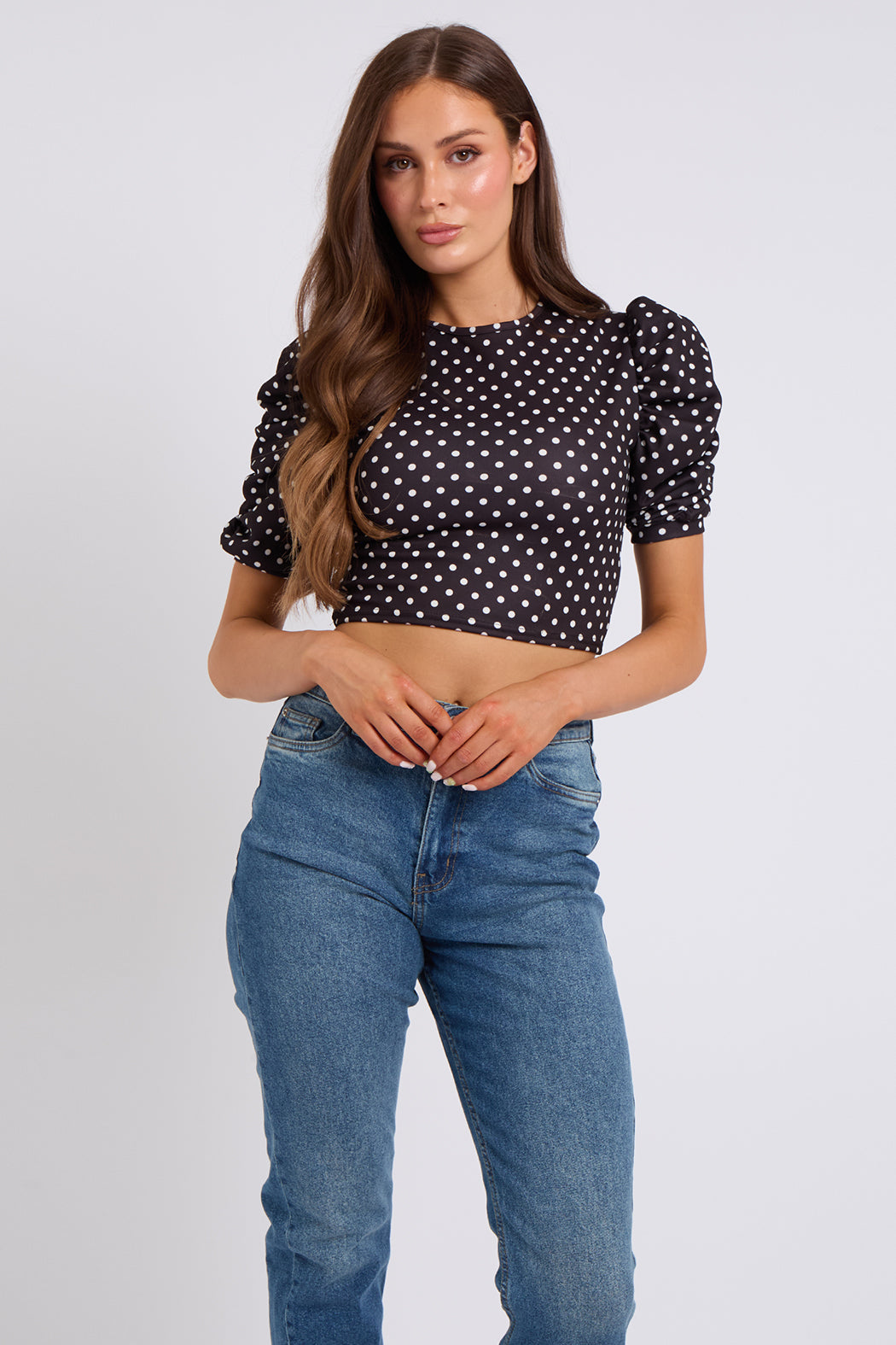 Spot Puff Sleeve Cropped Top - 14