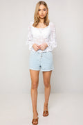 White Cherry Lace Tie Detail Peplum Bardot Top - 8