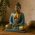 Buddha Statue Meditation Pose Teal and Gold Medium
