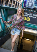 Silky Bright Animal 3/4 Sleeve Short Set - XS