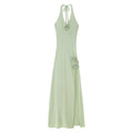 Women's Halter Backless Maxi Dress - Side Slit - L / Green