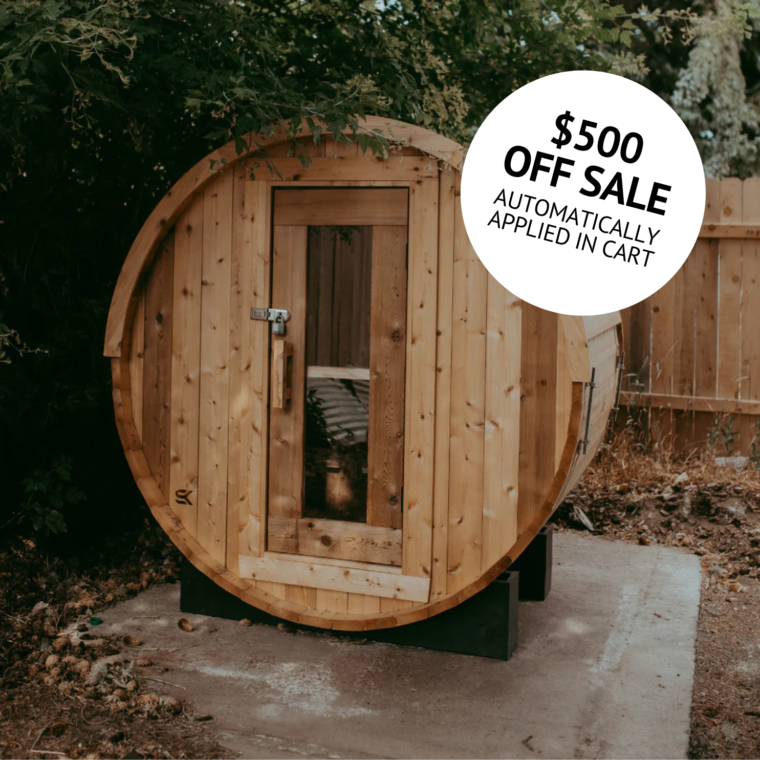 The Sweat Barrel (2-6 Person) - Large (4 Person) / Harvia 6kw KIP With WiFi Controls / Black Cedar Bevel Roof