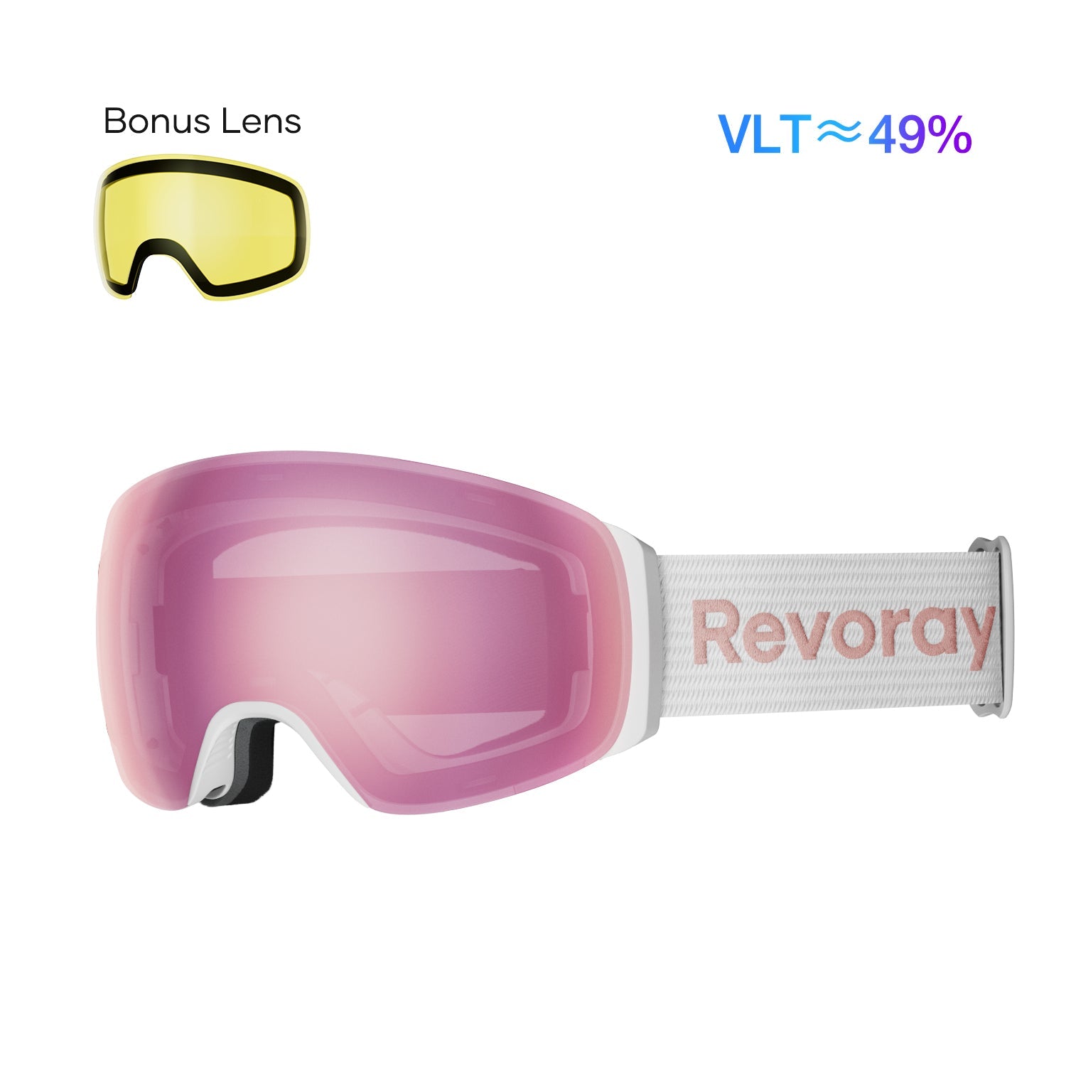 Passion M3 Ski Goggles with Replacement Lens - Light Pink Lens + Replacement Yellow Lens