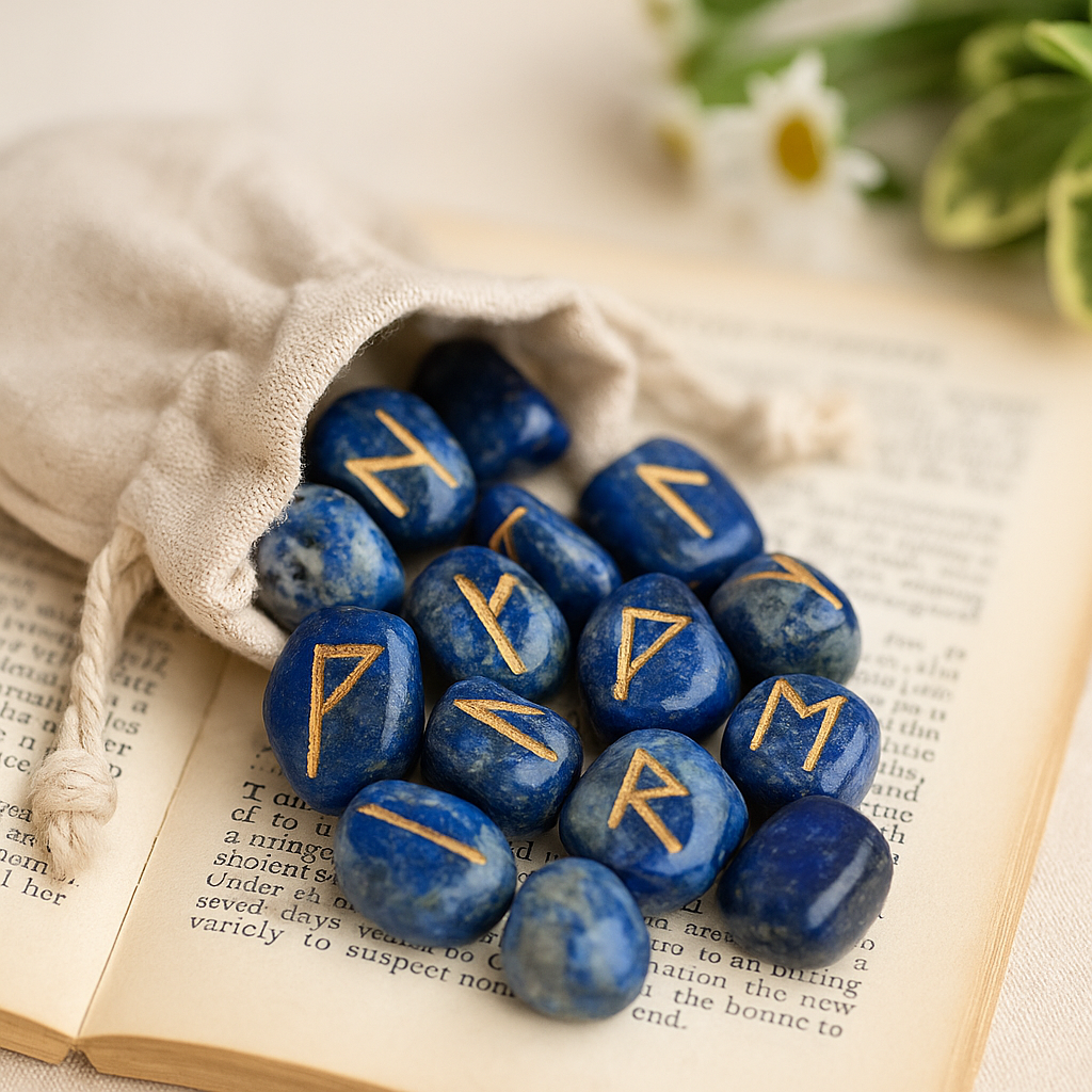 Lapis Rune Stones Set 25 Stones With Pouch