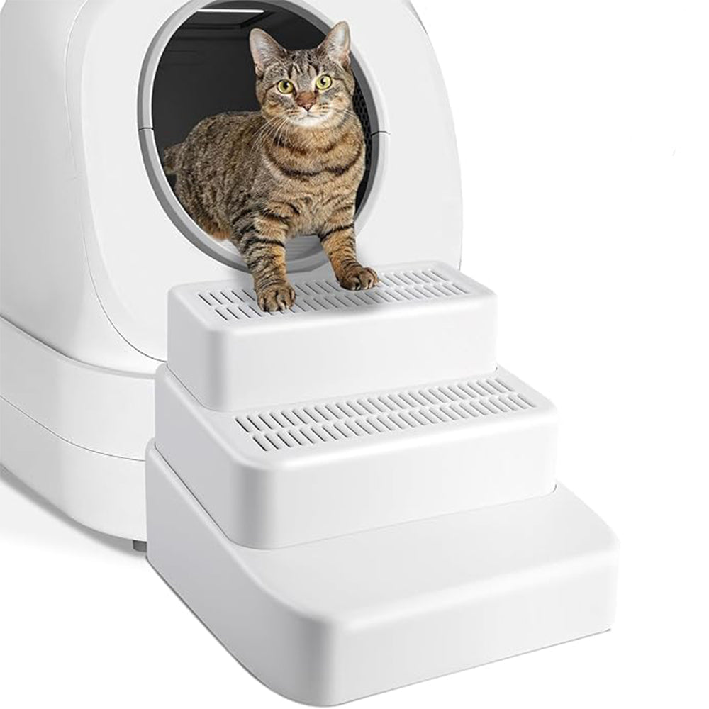 White Adjustable 3 Steps Litter Box Ramp Step - 11.2 "x11.2"x8.6"