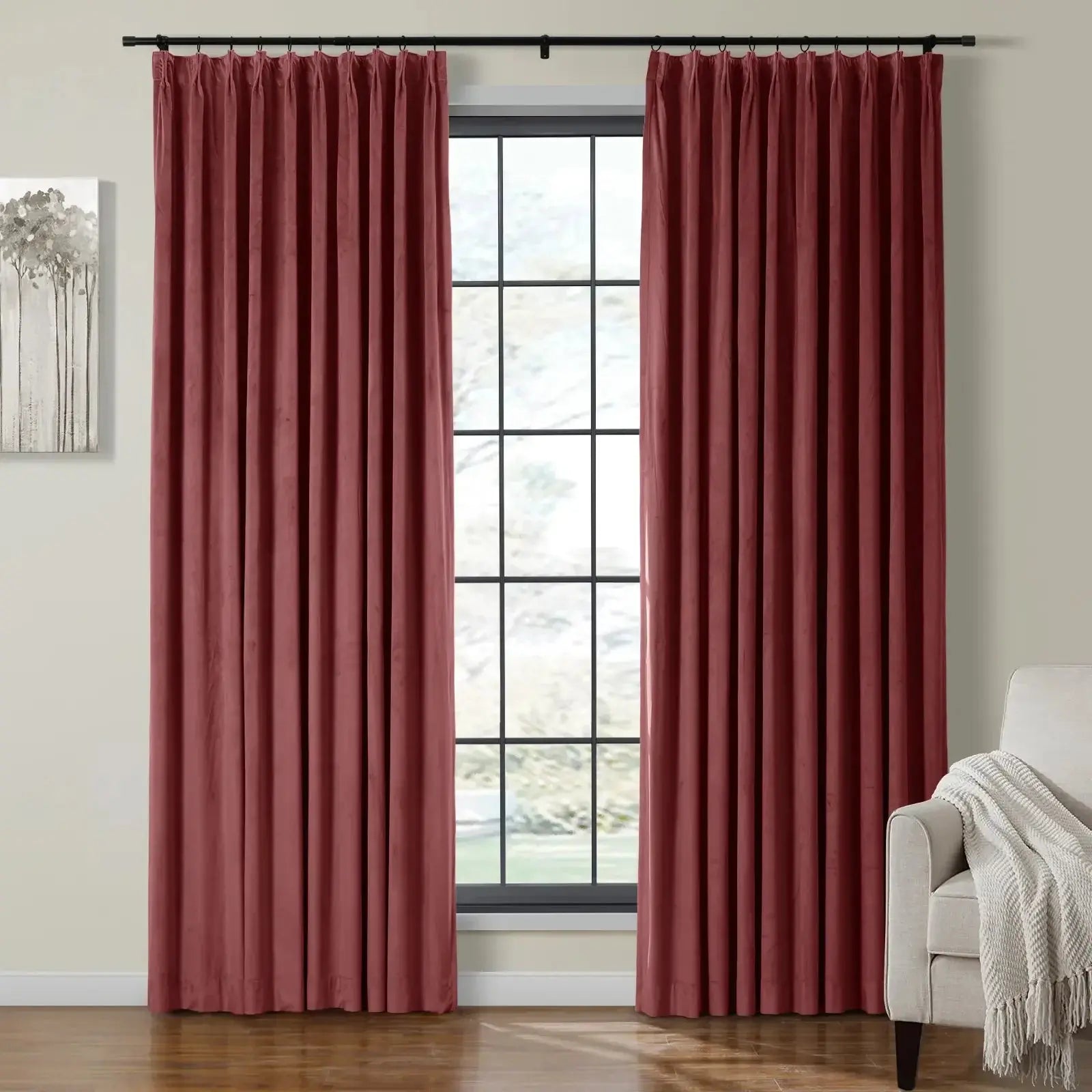 Velmor Velvet Drapes Pleated - Burgundy MJ11-46