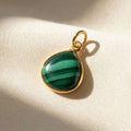 18ct Gold Vermeil Round Malachite Gemstone Crystal Bezel Pendant