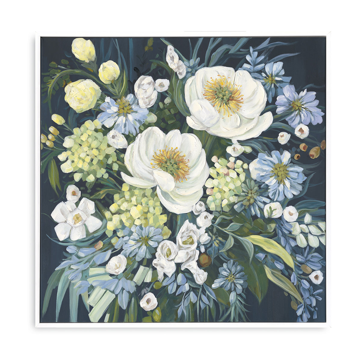 Handcrafted Painting Serene Bloom A Timeless Floral Elegance - White Frame / 24''x 24''/ 61x 61 CM