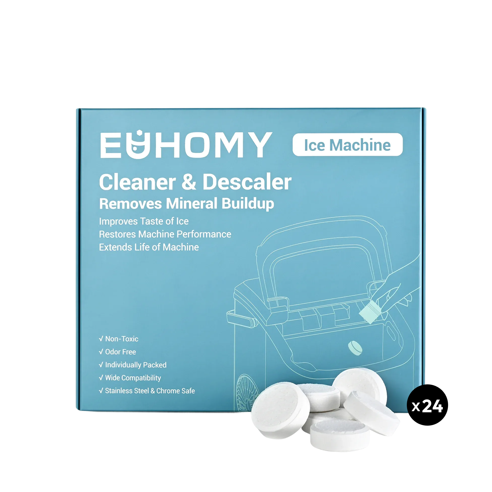 Euhomy Ice Maker Cleaner - 24 Clean Tablets, Powerful Cleansing