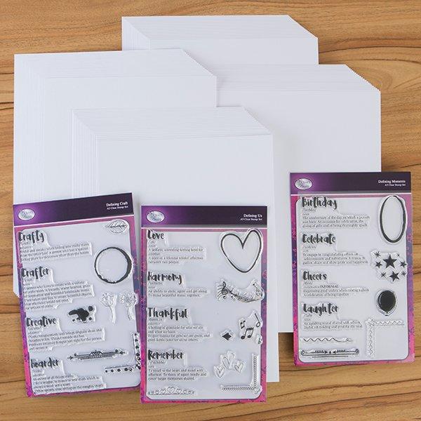 Set of 3 A5 Stamp Sets With 100 Sheets of A4 Card