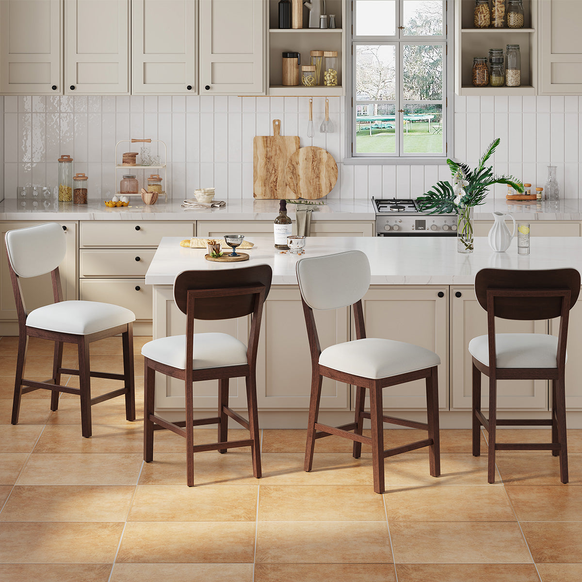 COLAMY AUREL Upholstered Counter Height Bar Stool - Brown / Set of 4