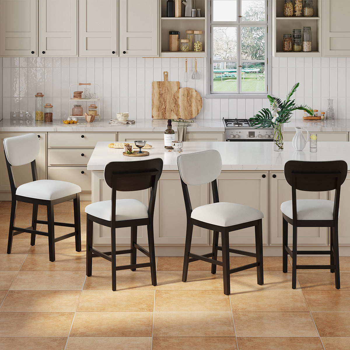 COLAMY AUREL Upholstered Counter Height Bar Stool - Black / Set of 4