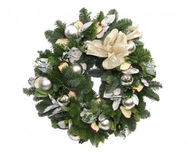 Silver Baubles and Dried Fruit Christmas Wreath - 16 Inch