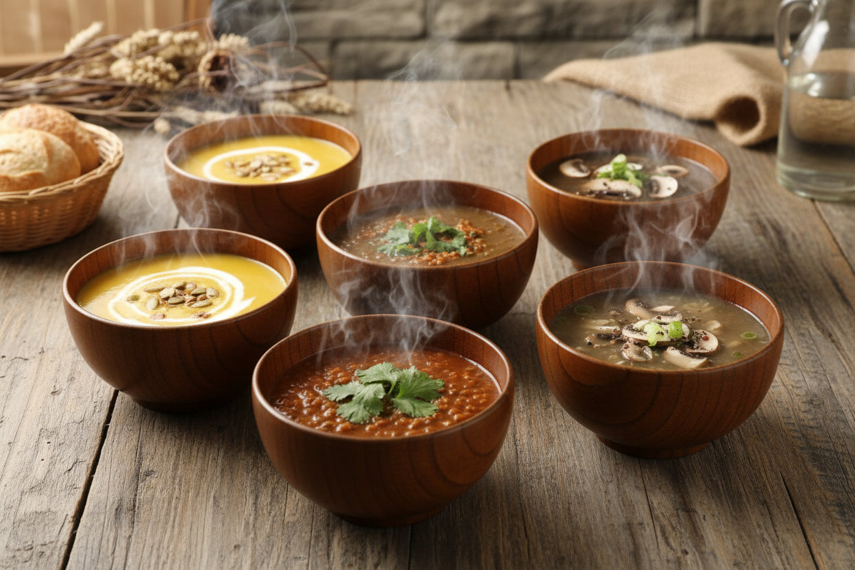 Varnished Wood Bowl - 6 pcs