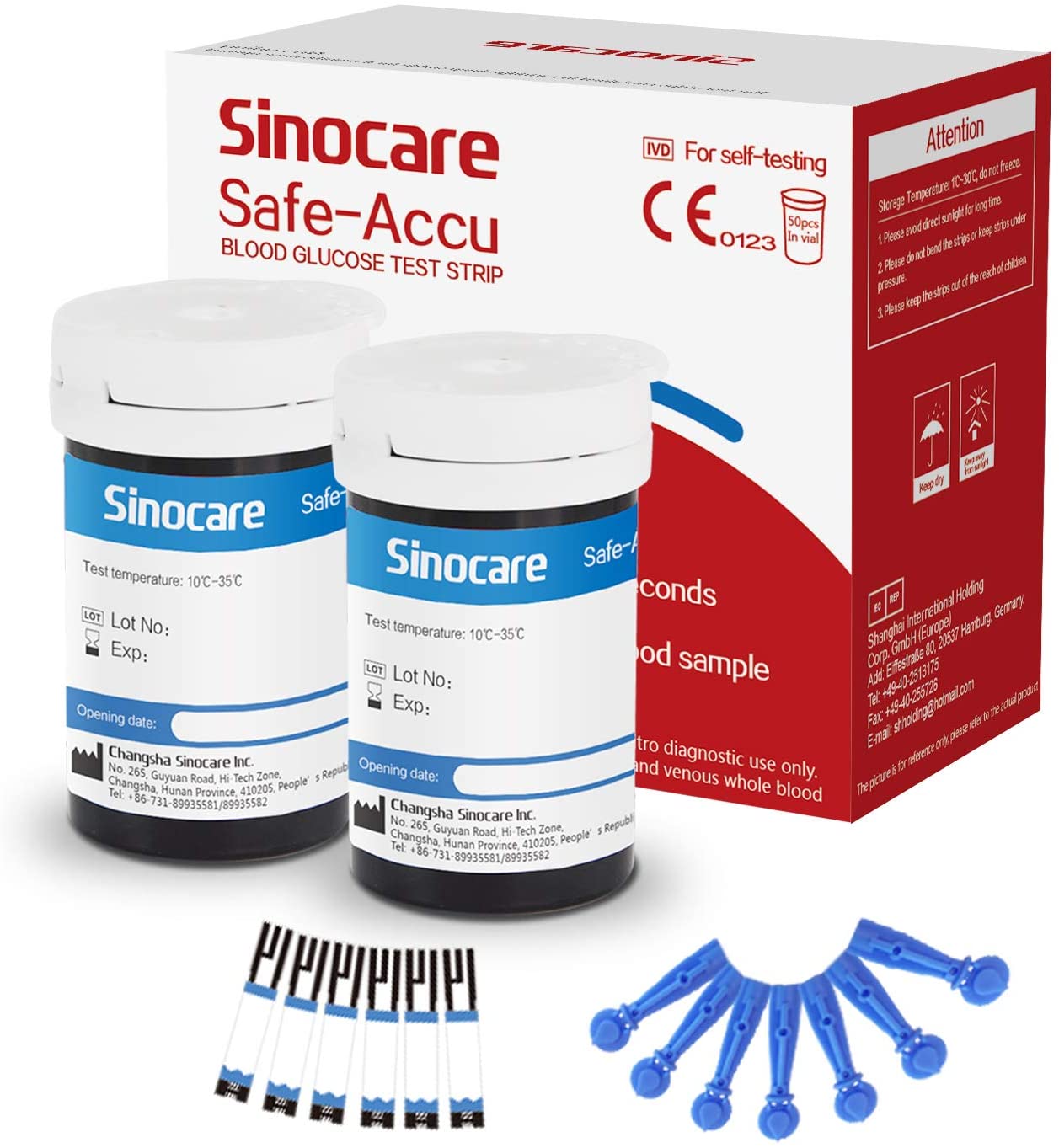 [50pcs] Sinocare Glucometer Glucose Test Strips with free lancets - Safe Accu
