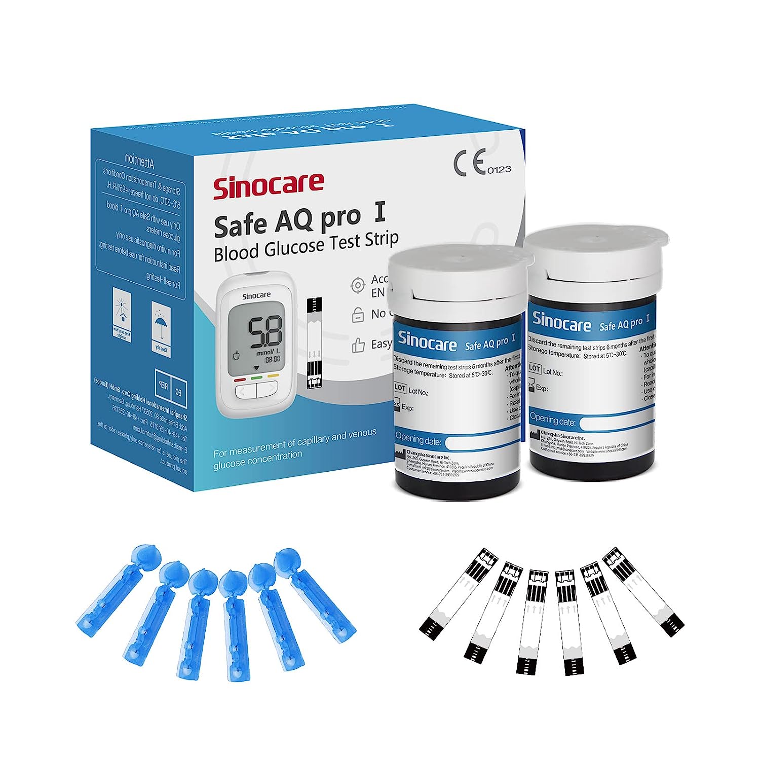 [50pcs] Sinocare Glucometer Glucose Test Strips with free lancets - Safe AQ proⅠ