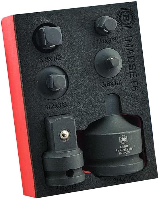 Socket Adapter Set, 6 Pieces, 1/4" to 3/4" Drive Sizes, for Pneumatic and Cordless Tools