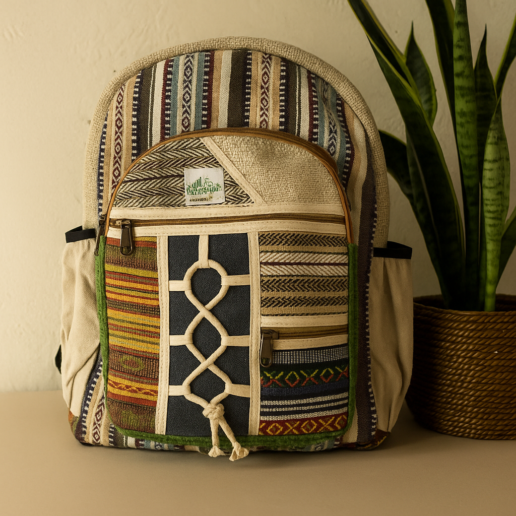 Hemp Cotton Boho Backpack With Pockets