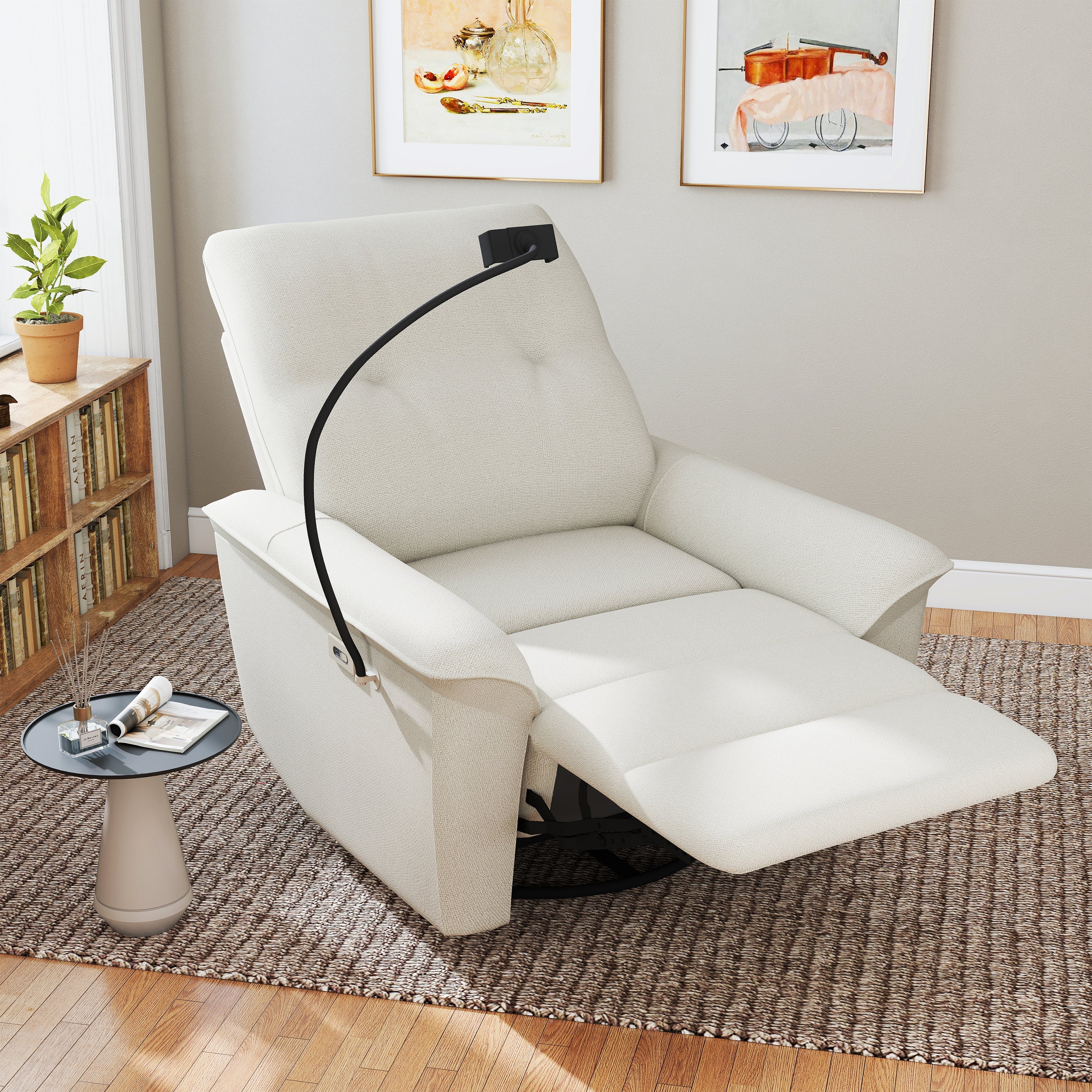 270 Power Swivel Rocker Recliner Chair W Phone Holder, Electric Glider Reclining Sofa With USB Ports, Power Swivel Glider, Rocking Chair - Beige