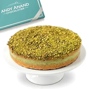 Andy Anand Caramel Pistachio Cheesecake, 9-Inch, 2 lb – Freshly Baked, Real California Cream Cheese, No Preservatives, Birthday Gift Box