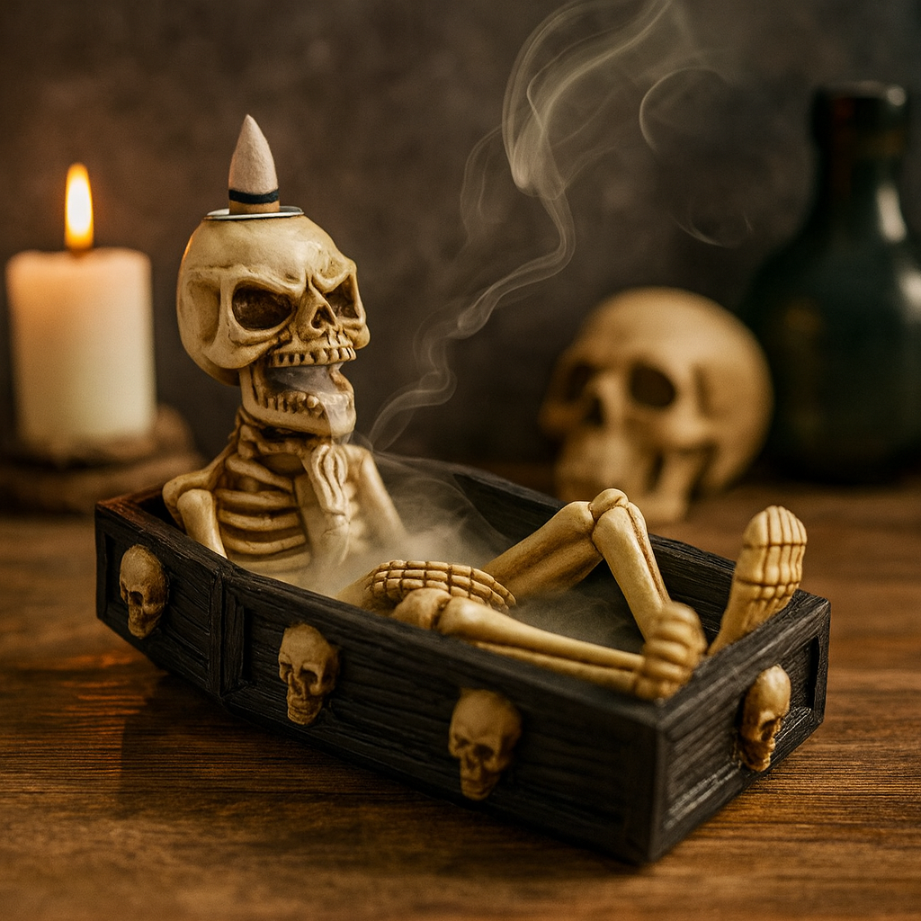 Backflow Incense Burner, Skeleton In Coffin