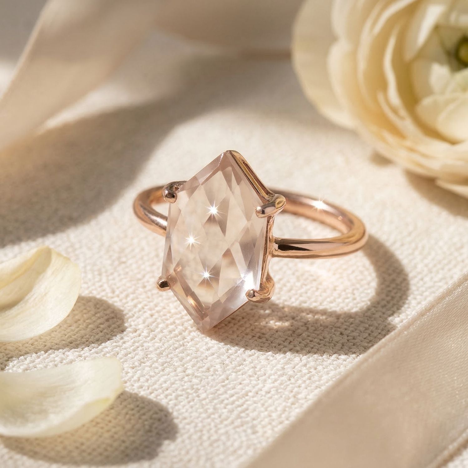 Statement Pink Morganite Gemstone Crystal RIng - N (54mm)