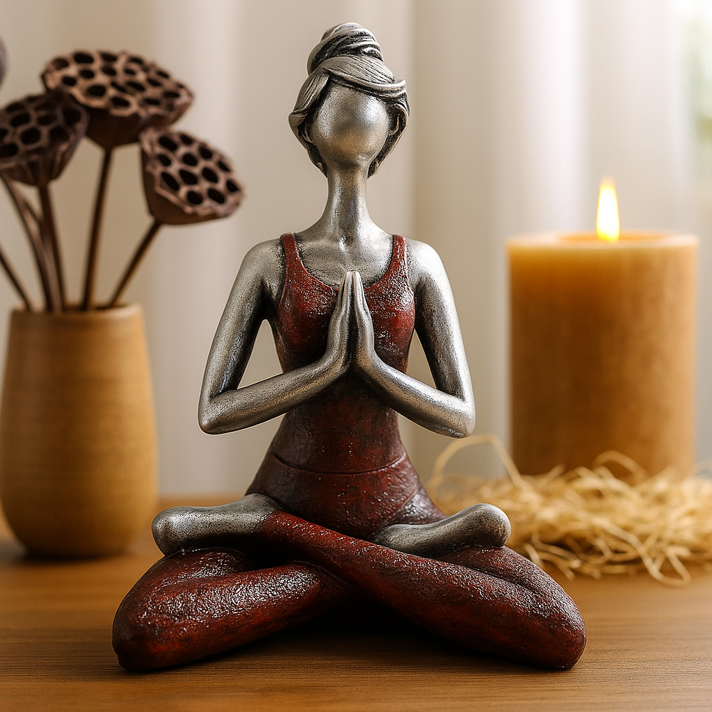 Yoga Woman Figurine – Silver and Bordeaux 24cm