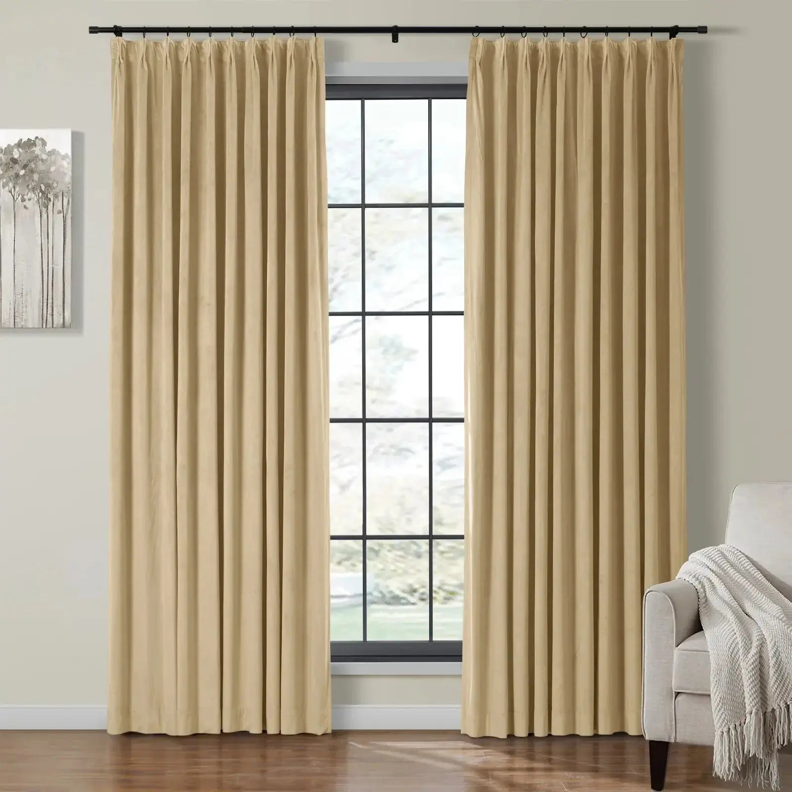 Velmor Velvet Drapes Pleated - Kakhi MJ11-5