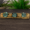 Candle Holder Triple Molten Glass on Wood Base