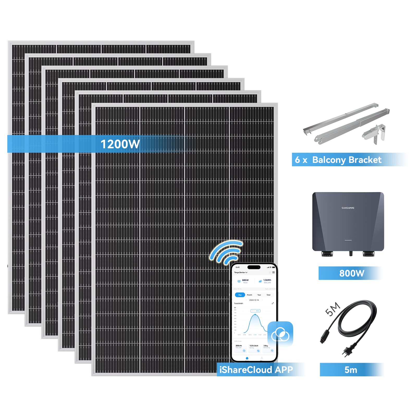 Ray Lite Balkonkraftwerk 200W~1200W - Geländer / 6 Module (1200W) / 5 m AC-Kabel & Mikro-Wechselrichter