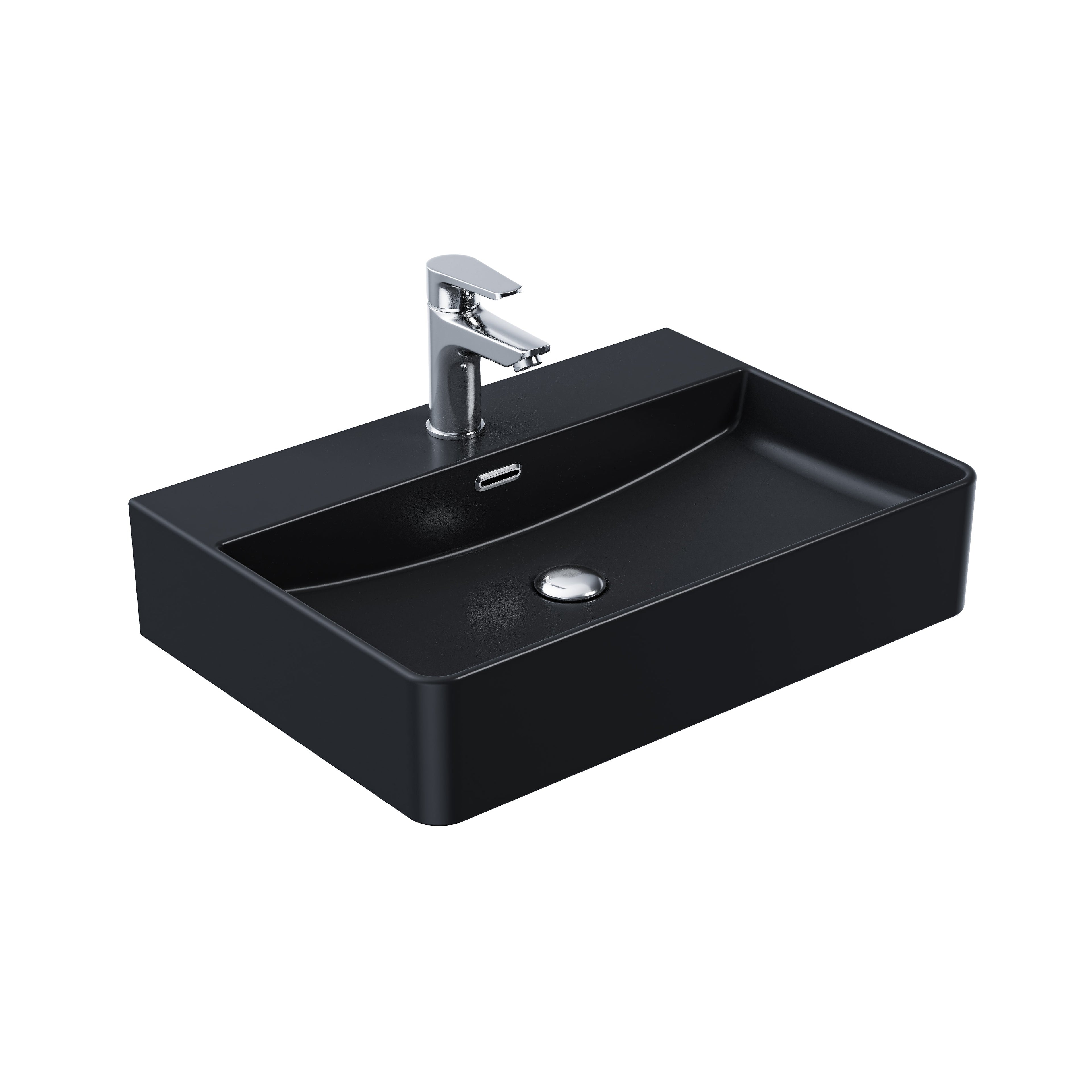 HOROW F10A-6042 Waschbecken 60 cm mit Hahnloch & Überlauf - Black