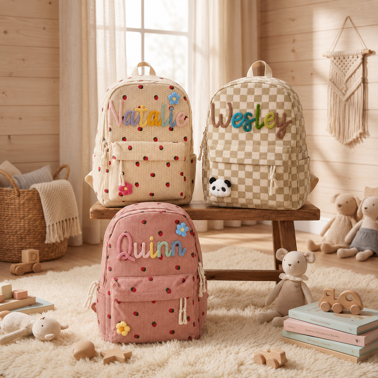 MamaRaya Personalized Patterned Corduroy Backpack for Kids