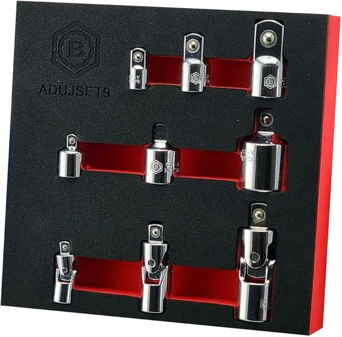 Socket Adapter & Joint Set, 6 Socket Sizes 1/4"-3/4", 3 Double-Pin Universal Joints