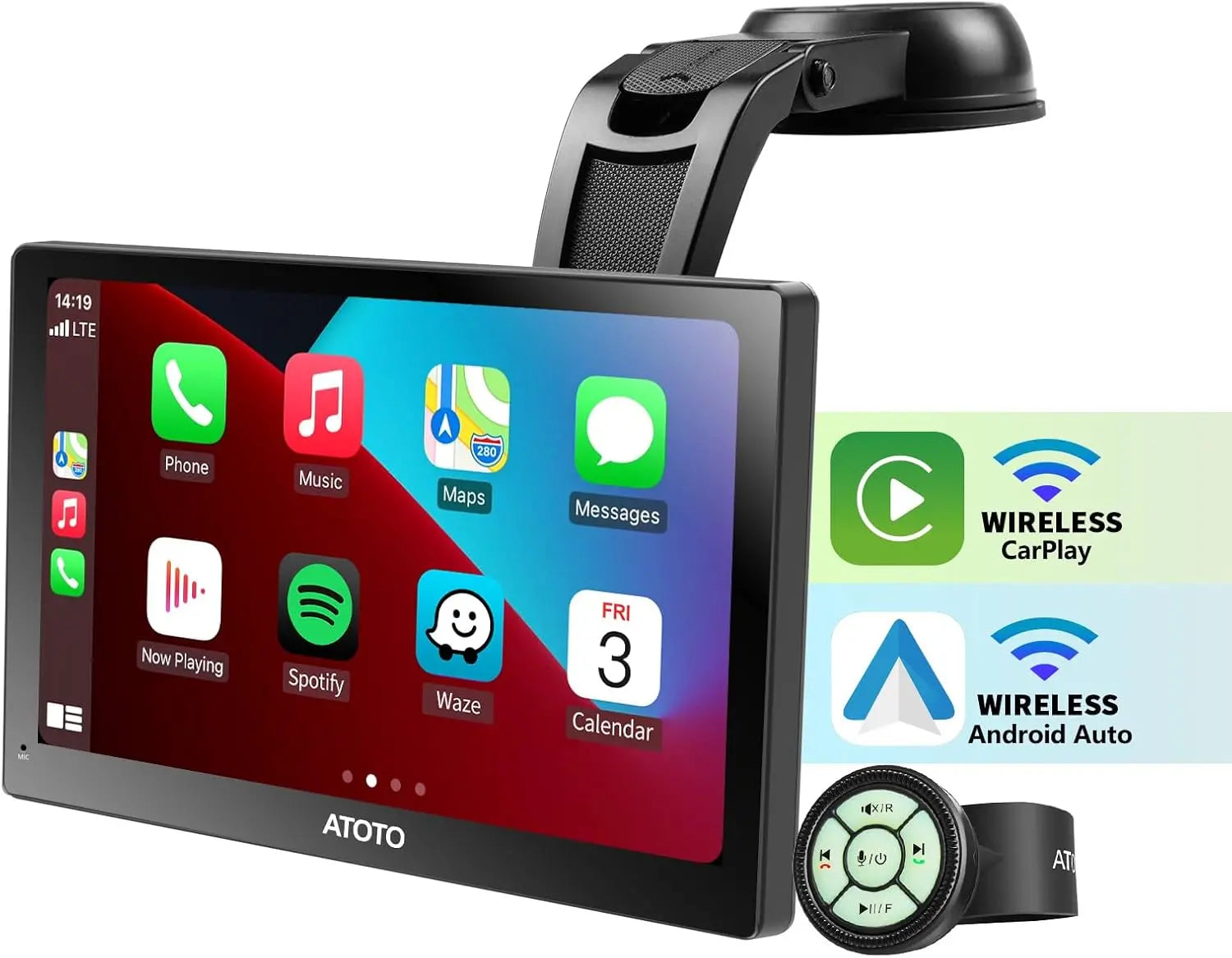ATOTO P8 GPS para coche portátil 7" QLED con cámaras duales de grabación 1080P, CarPlay y Android Auto inalámbrico, WDR, auto-atenuación, carga
