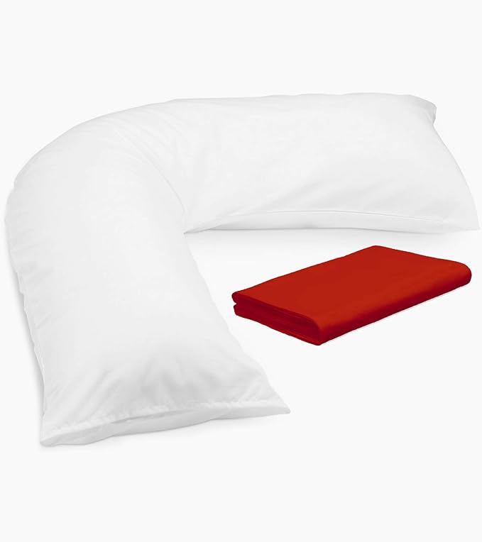 V Shaped Pillow with Free Case - Extra Filled Hollowfibre - Red