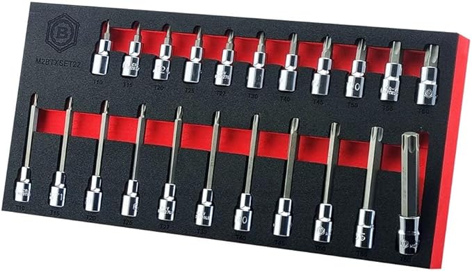 Torx Bit Set, T10-T60, 3/8" Drive, 48mm & 95mm Bits, Storage Tray, 10 Piece