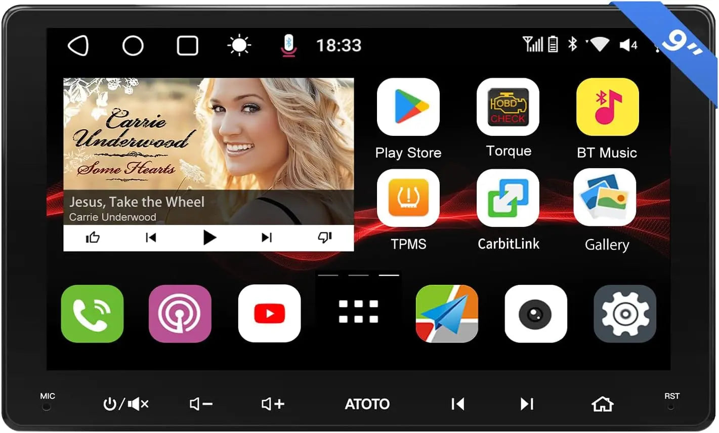ATOTO S8G2094MS 8-Core 9" Android Double Din Car Stereo, QLED Touchscreen, Wireless CarPlay & Android Auto, Dual Bluetooth, GPS Tracking, SCVC,4G