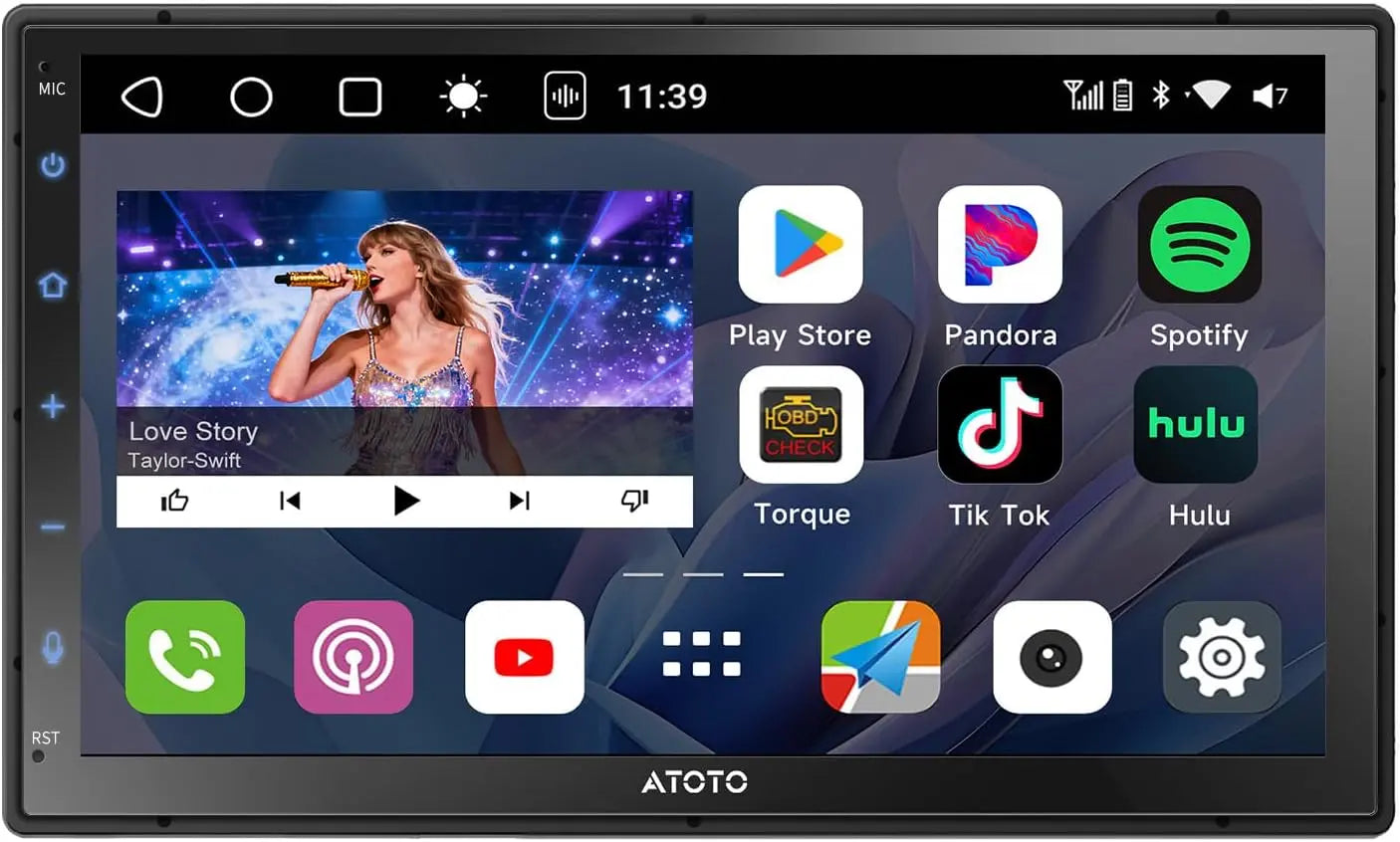 ATOTO S8G2B74PM 7インチ 2Dinディスプレイオーディオ - ワイヤレスCarPlay＆Android Auto、QLED画面、aptX