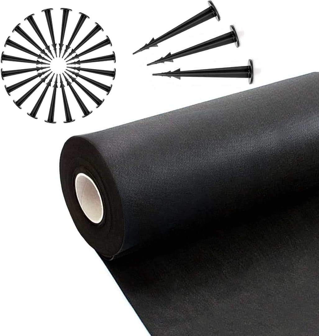 Anti-Unkrautvlies, Agrotextil , Schwarz 50g/m2, 0,8 x10-100, mit Erdanker - 0.8x10m inkl. 20 Erdanker