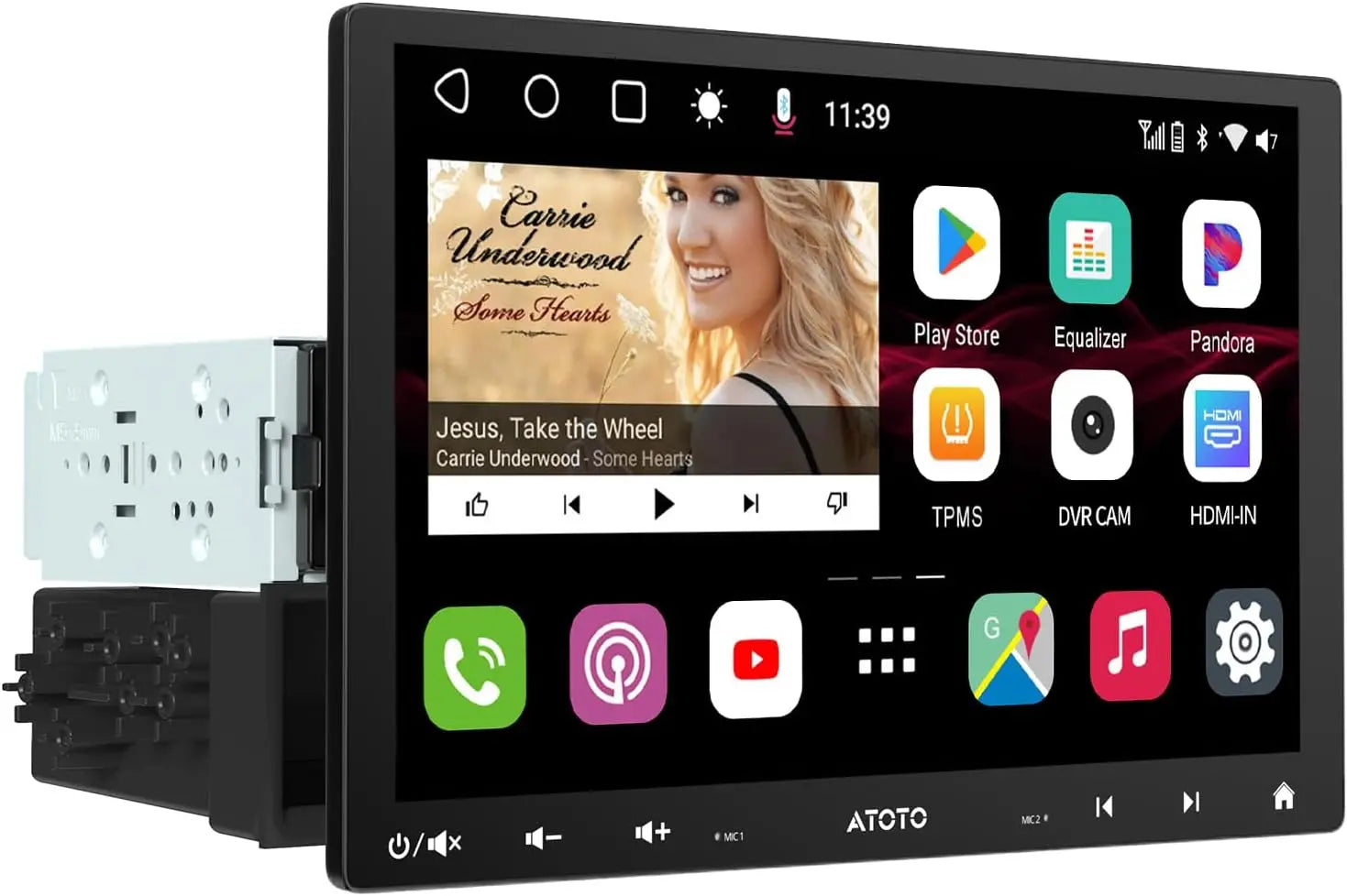 ATOTO S8G2104PR Autoradio 2 DIN 10 inch, Dubbel Bluetooth med aptX HD, Inbyggt 4G-modem, USB-delning, Delad Skärm, Android Auto & CarPlay, VSV &