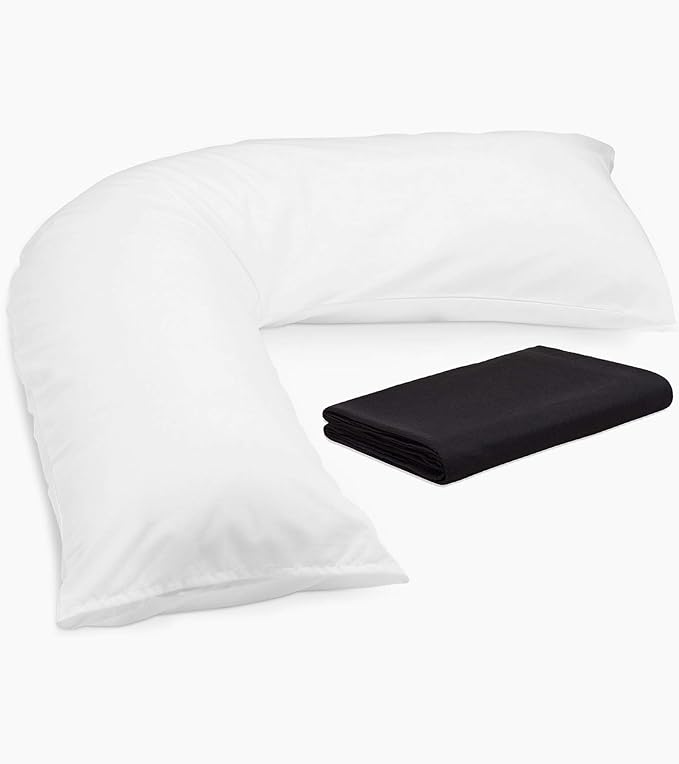 V Shaped Pillow with Free Case - Extra Filled Hollowfibre - Black